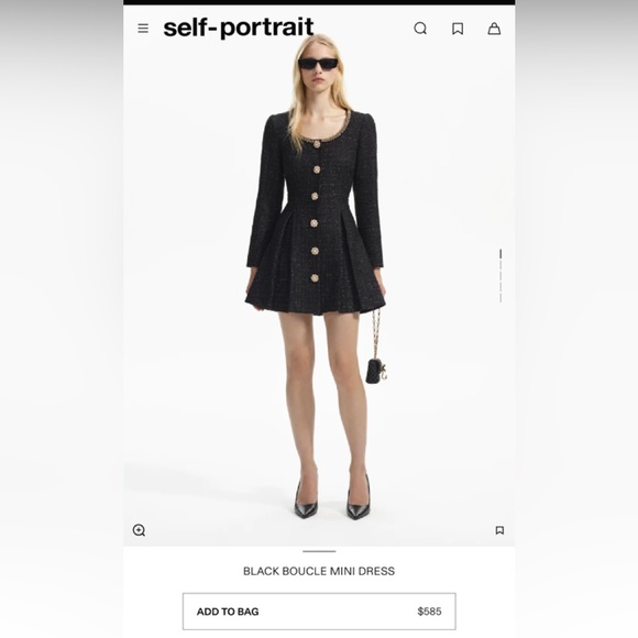 Self Portrait BLACK BOUCLE MINI DRESS - Picture 1 of 3